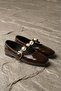 Women's Brown Patent Leather Ballet Flats with Coin Buckle, 1.5cm BYNDPT03 - 6