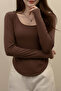 Brown Basic Long Sleeve Crop - 2