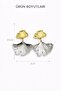 Women's Ginkgo Leaf Detailed Double Color Steel Dangle Stud Earrings - 3