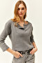 Women's Smoked Buttoned Shirted Casual Sweater KZK-19000721 - 4