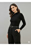 Women's Black One Shoulder Buckle Detailed Long Sleeve Sendy Fabric Blouse - 2