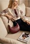 Half Moon Shoulder Bag Burgundy Minimalist with Gold Detail - 3