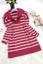 Women's Zippered Collar Slit Striped Fuchsia Knitwear Sweater - 2