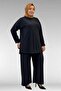 67001 Large Size Double Model Sandy Pants Suit with Cuff Sleeves - Black - 5