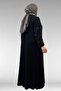 F-52021 Plus Size Green Stone Detailed Combed Cotton Dress - Black - 6
