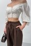 Women's Trousers with Lace-Up Waist, Pleated Detail, Double Pockets, Wide Leg Pants - 5