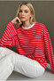 Red Crew Neck Striped Long Sleeve T-Shirt Mg2362 - 3