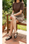 Women's Brown Buckled Patent Leather 1 cm Mary Janes Ballet Flats BYNDSHR04 - 5