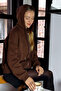 Women's Oversized Cotton Zippered Hooded Front Cut-Out Sweatshirt Brown