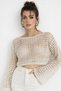 Women's Ecru Glitter Lace-Like Knit Knitwear Short Blouse Be322 - 7