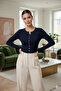 Women's Navy Blue Italian Cut Long Sleeve Buttoned Cardigan - 3