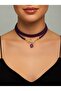 Amethyst Stone Purple Leather Choker Necklace - 6