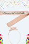 Happy Birthday Written Metal Crown and Sash & Pink Silver Sash Rose Crown - 2