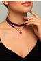 Amethyst Stone Purple Leather Choker Necklace - 5
