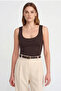 Round Neck Strapless Tank Top Bady Satin Blouse with Chest Insert - Brown - 4