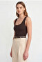Round Neck Strapless Tank Top Bady Satin Blouse with Chest Insert - Brown - 6