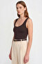 Round Neck Strapless Tank Top Bady Satin Blouse with Chest Insert - Brown - 3