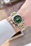 28 mm Women's Wrist Watch and Bracelet with Green Dial Gold Gray Color Adjustable Strap