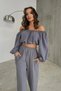 Drop-Shoulder Summer Elastic Bohemian Beach Pants Crop Midriff-Baring Women's Set