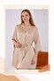 Women's Satin Dressing Gown Beige Plain Cut with Tie - 3