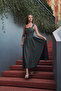 Light Green Plaid Square Neck Long Flounce Dress - 8