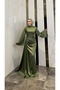 Bell Sleeve Tailed Satin Modest Evening Gown - 3