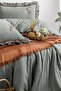 Double 100% Cotton Duvet Cover Set Adel Green Embroidered Ruffled 200X220 cm - 2