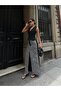 Leopard Pattern Contrast Panel Slit Maxi Denim Skirt - 3
