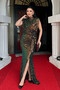 Sequin Fabric Ruched Detail Evening Dress - BRONZE