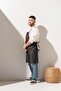 D-140 Jolie - Gray Cinnamon Color Leather Detailed Cross Strap Denim Apron - 3