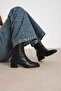 Callie Black Color Thin Fur Lined Side Zip Blunt Toe Women's Heeled Boots - 5