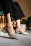 Women's silver shiny transparent fabric low heel shoes