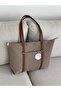 Large Beige Women's Shoulder Bag with Ring Strap Details EN42 H32