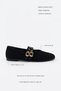 Black Suede Color Studded Double Buckle Women's Ballerinas |   Daily Comfortable Flat Sole Mary Jane Shoes Fashion - 3