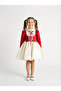 Girl's Red Ecru Lace-Up Long Sleeve Evening Dress - 4