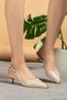 Women's Beige Wrinkled Patent Leather Toe Cap Detailed Short Heeled Shoes - 4