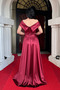 Satin Fabric Boat Neck Evening Dress - Claret Red - 5