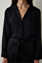 Black Emilia Satin Shirt Collar Pajama Set with Tie Detail - 3