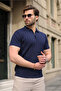 Navy Blue Half Zip Polo Neck Men's Knitwear T-Shirt E7458 - 4