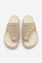Women's Genuine Leather Flip-Flop Slippers with Straps and Studs, Nobi Beige Suede - 7