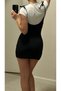 Black Salopet Slit Skirt White Moon Sleeve Crew Neck Crop Suit - 7