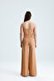 Flared Scuba Crepe Trousers with Fabric Covered Belt on the Sides |   Pnt33393 Biscuits - 5
