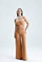 Flared Scuba Crepe Trousers with Fabric Covered Belt on the Sides |   Pnt33393 Biscuits - 2
