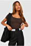 Women's Dark Brown, Short Sleeve Deep Pool, Round Neck Combed T-shirt & Blouse - 2