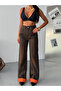 Brown Crocodile Patterned Wide Leg Jeans - 2