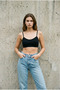 3-Pack F Corded Fabric Crop Tank Top Set with String Straps - Gray Melange Black White Stretchy Ribbed Bustier - 8