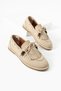 Women's Beige Suede Tasseled Beaded Loafer Shoes - Comfortable Moccasin Ballerina Ansel
