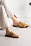 Sarra Brown Suede Belt Detailed Flat Sole Women's Slippers - 3