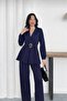 Double-Breasted Collar Padded Shoulders Belt Detail Two-Piece Set