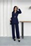 Double-Breasted Collar Padded Shoulders Belt Detail Two-Piece Set - 4